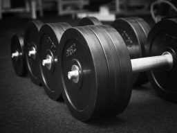 A close up photo of four dumbbells