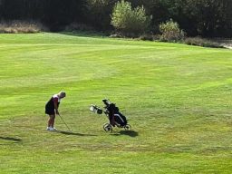 A photo of a golfer on a golf course